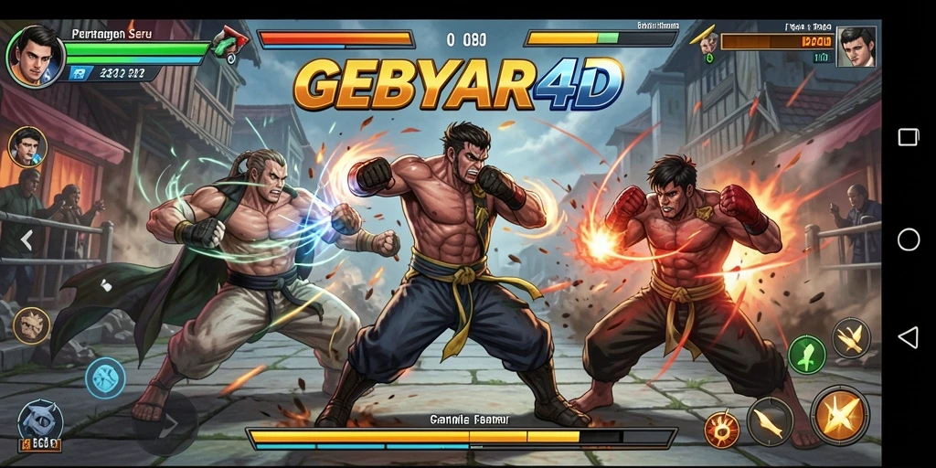 Tampilan gameplay GEBYAR4D yang penuh aksi dan pertarungan intens.
