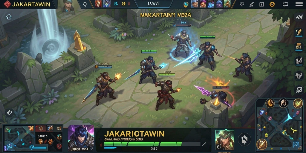 Gameplay intens JAKARTAWIN dalam pertarungan MOBA.